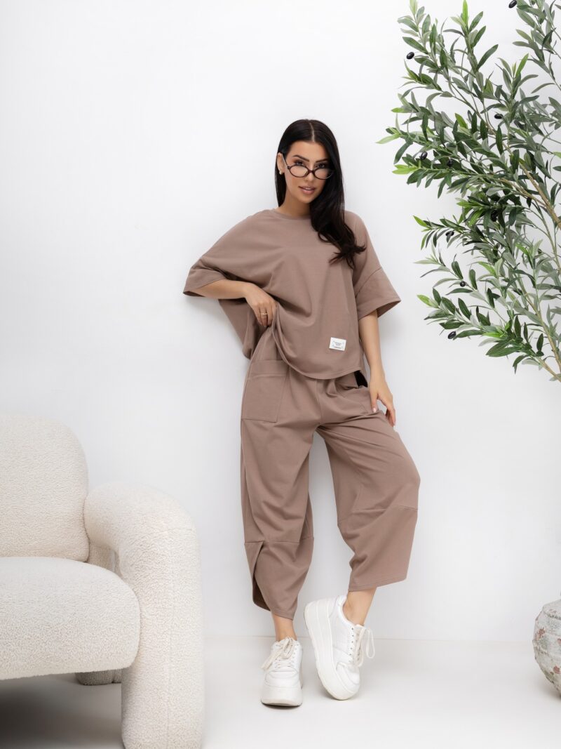 Komplet damski Premium Vibe Lara bluzka spodnie fango