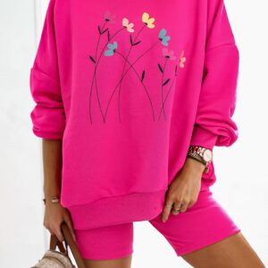 bluza damska Kwiatki Łąka Lara Fashion fuksja