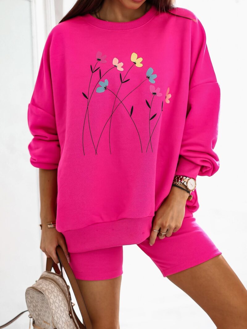 bluza damska Kwiatki Łąka Lara Fashion fuksja