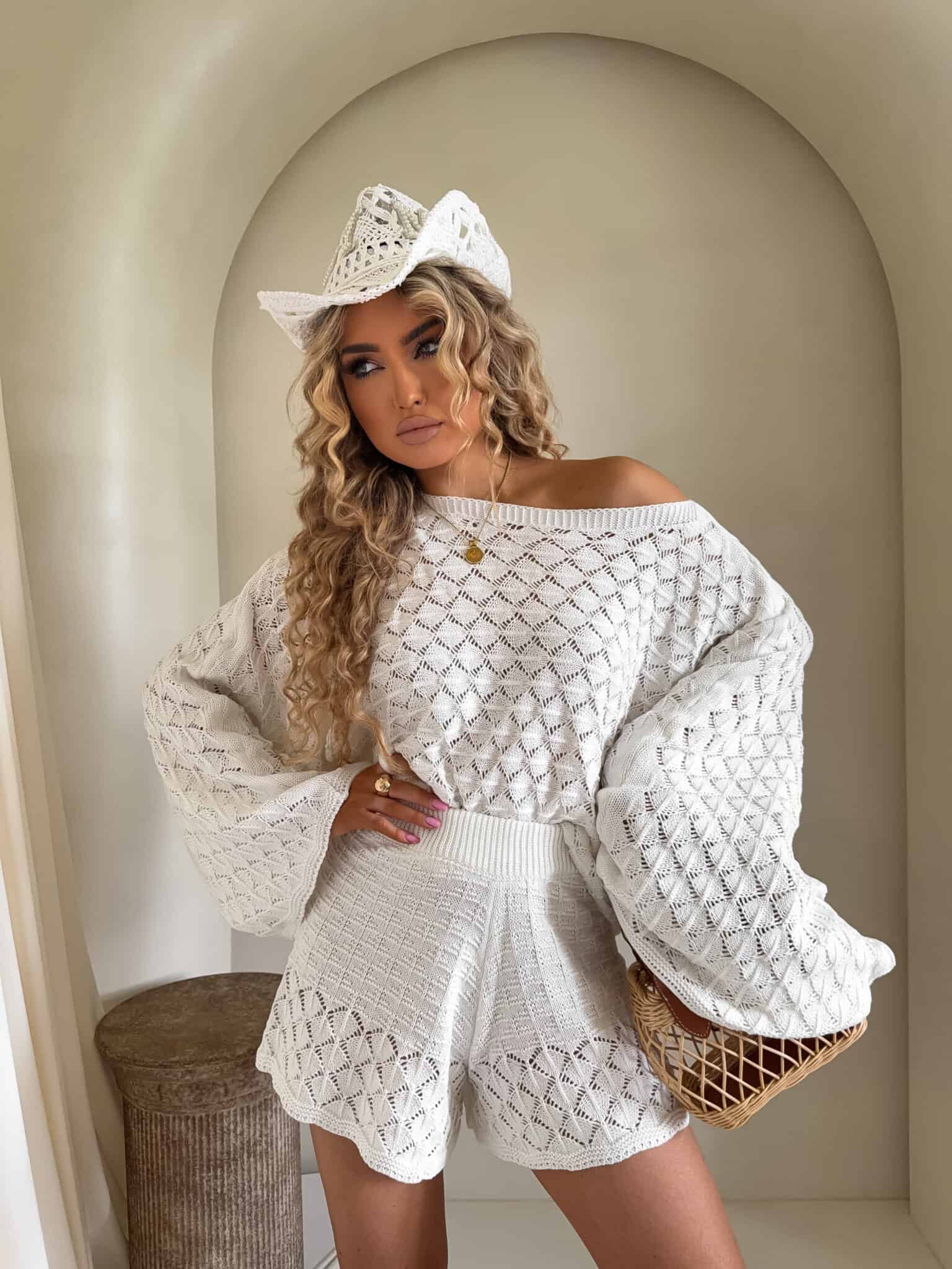 Sweter damski Grace By Me ażurowy ecru - obrazek 3