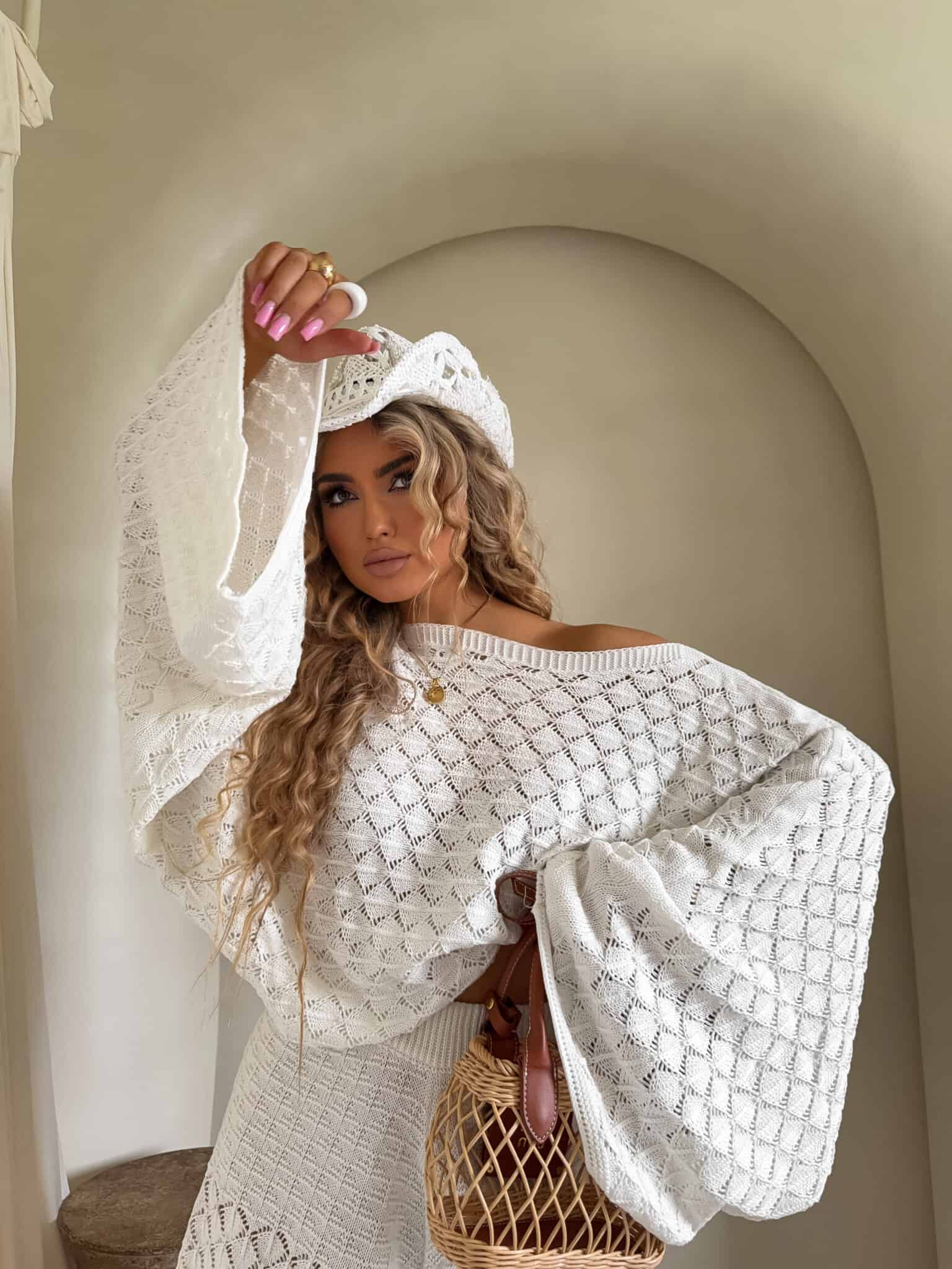 Sweter damski Grace By Me ażurowy ecru - obrazek 4