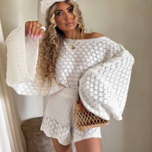 Sweter damski Grace By Me ażurowy ecru