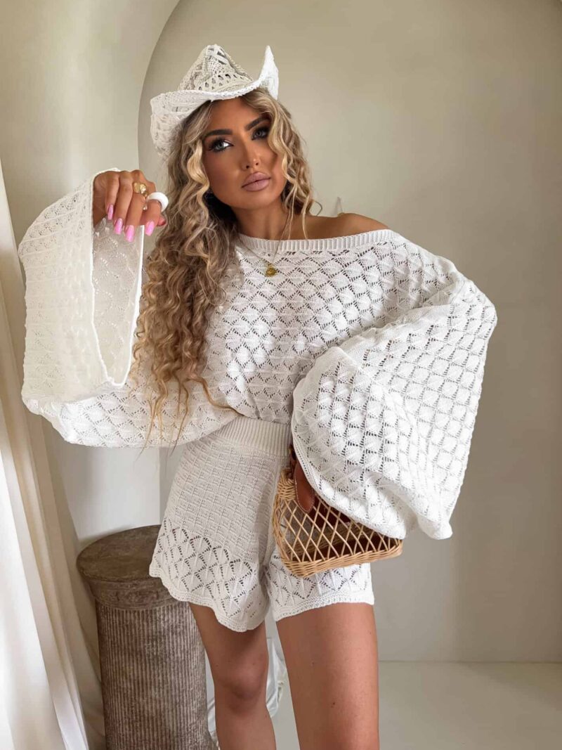 Sweter damski Grace By Me ażurowy ecru