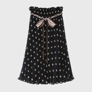Eleganckie spodnie dziewczęce culotte czarne w grochy z paskiem