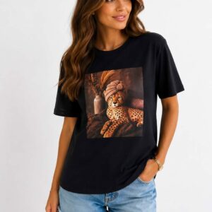 Bluzka damska BOCCA czarna z nadrukiem geparda bawełniana T-shirt UNI S M L