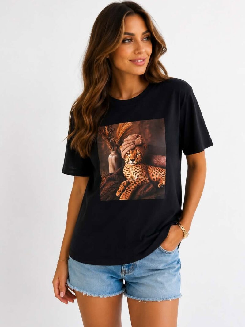 Bluzka damska BOCCA czarna z nadrukiem geparda bawełniana T-shirt UNI S M L