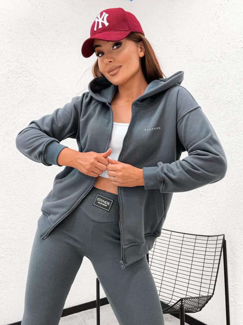 Bluza damska rozpinana Stayhere z logo grafitowa