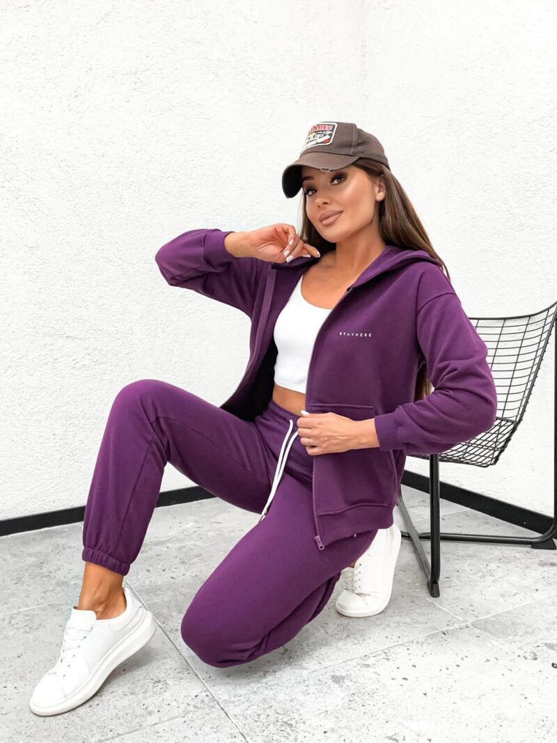 Bluza damska rozpinana Stayhere z logo jagodowa