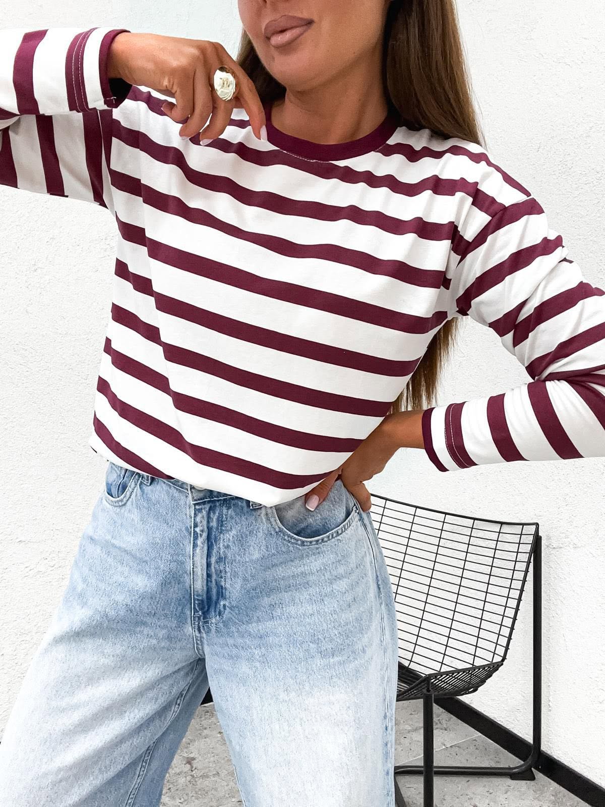 Bluzka damska longsleeve Basic Stayhere w paski
