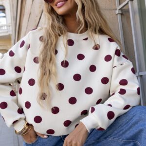 Bluza damska Grochy Lara Fashion śmietanka - bordo