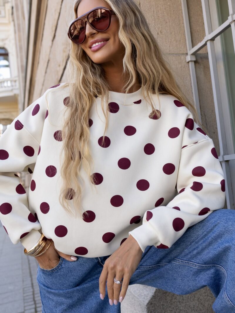Bluza damska Grochy Lara Fashion śmietanka - bordo