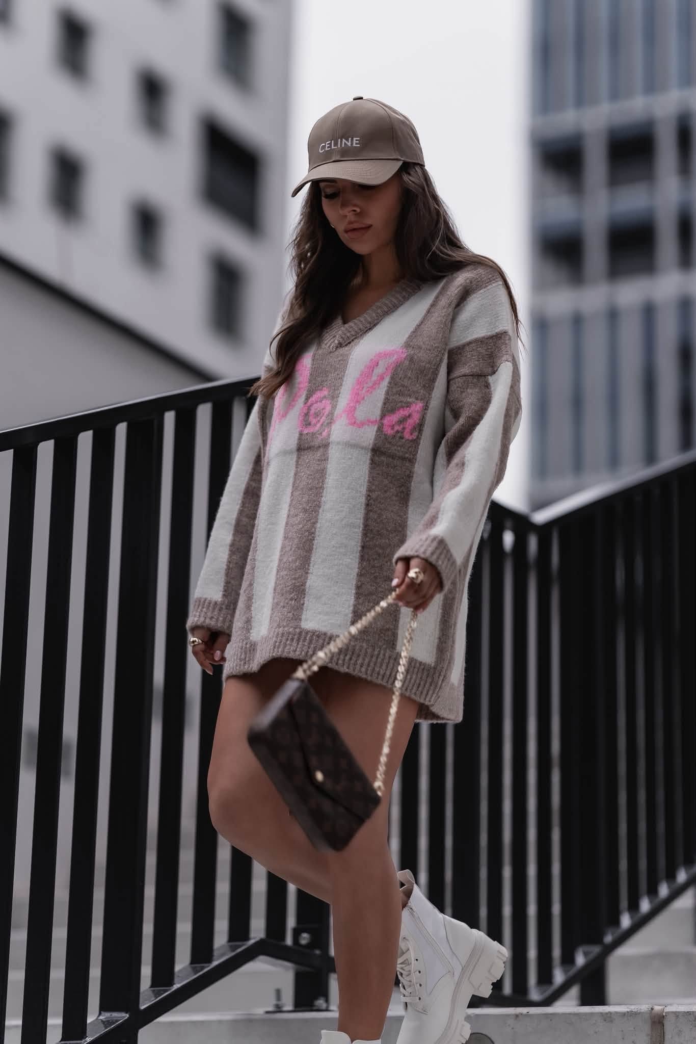 Sweter damski w szerokie pionowe pasy Neon Pola - obrazek 4