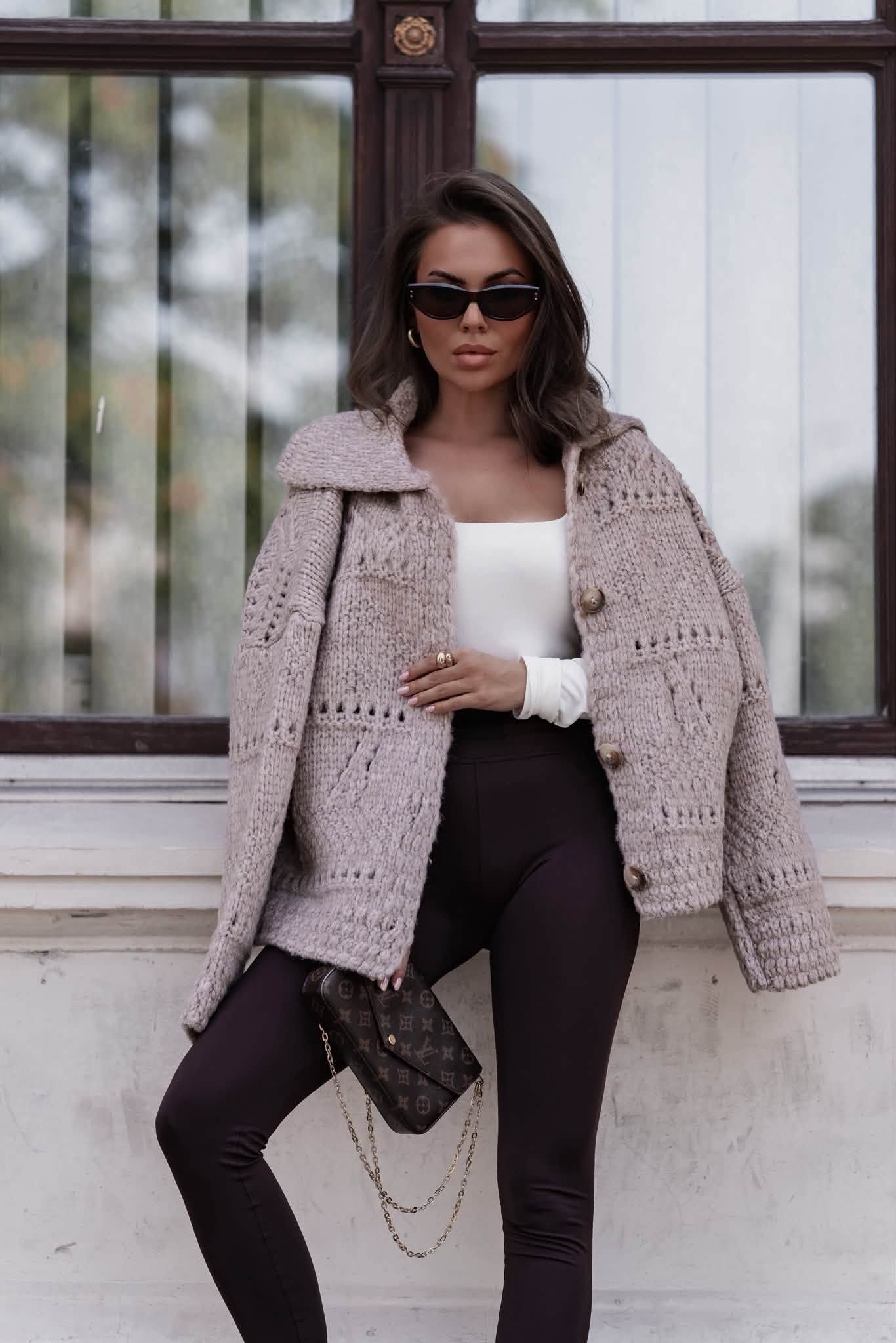 Sweter damski kardigan z kołnierzem luźny krój Polly - obrazek 5