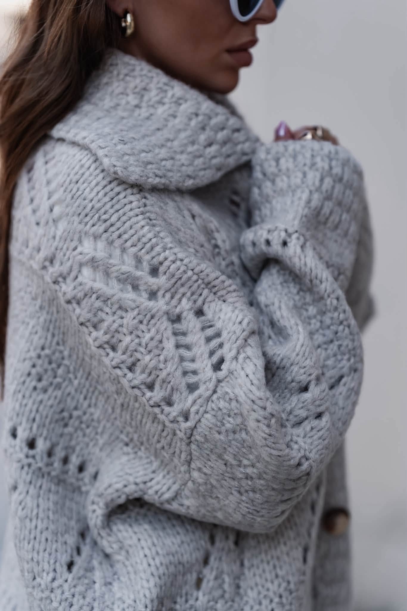 Sweter damski kardigan z kołnierzem luźny krój Polly - obrazek 6