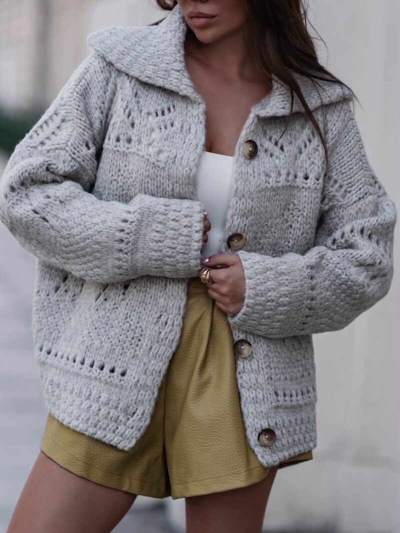 Sweter damski kardigan z kołnierzem luźny krój Polly
