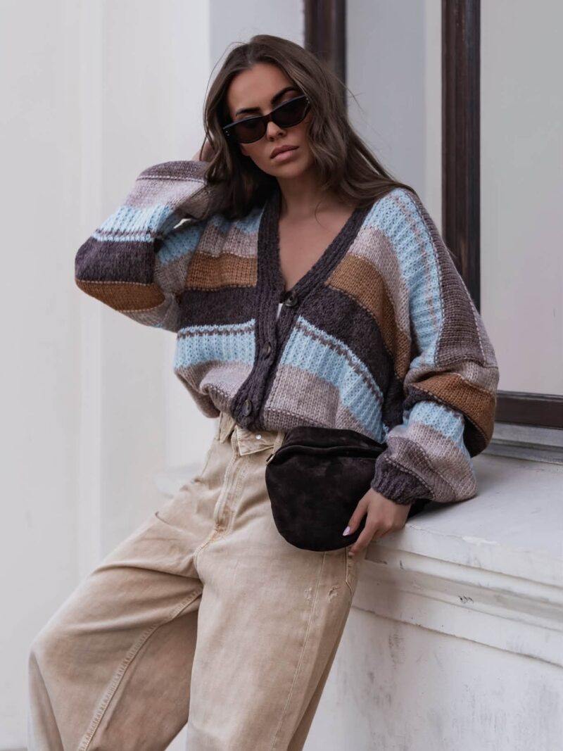 Sweter damski rozpinany w paski Holly Pola