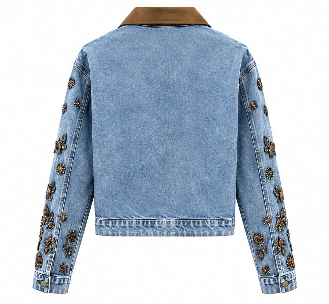 Kurtka jeansowa biżuteryjna damska – jasny denim - obrazek 3