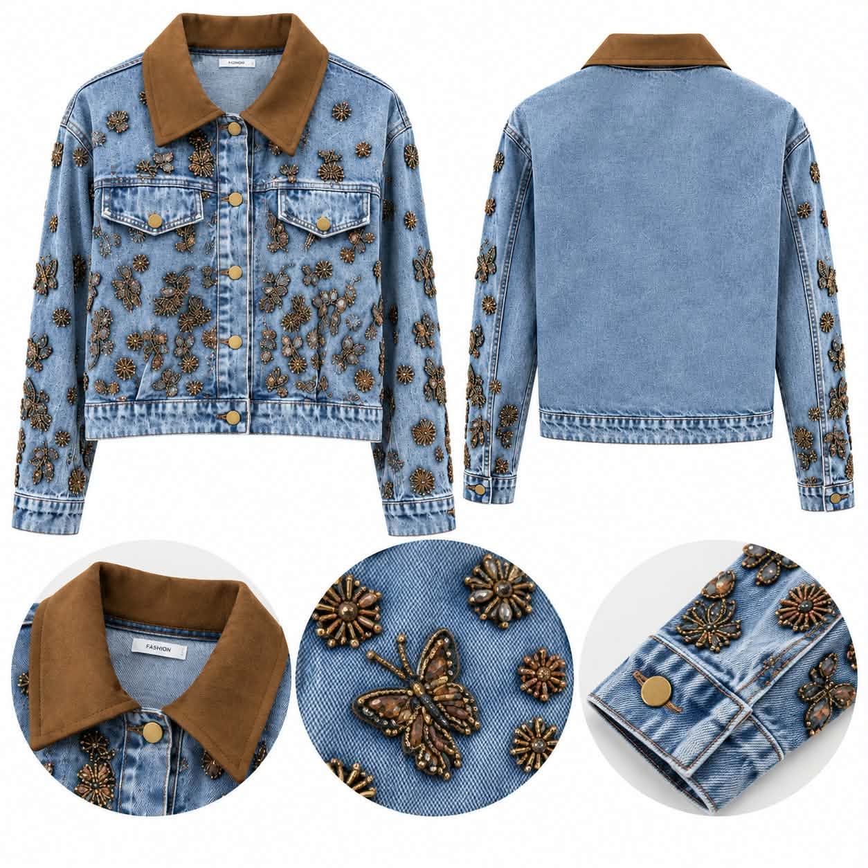Kurtka jeansowa biżuteryjna damska – jasny denim - obrazek 4