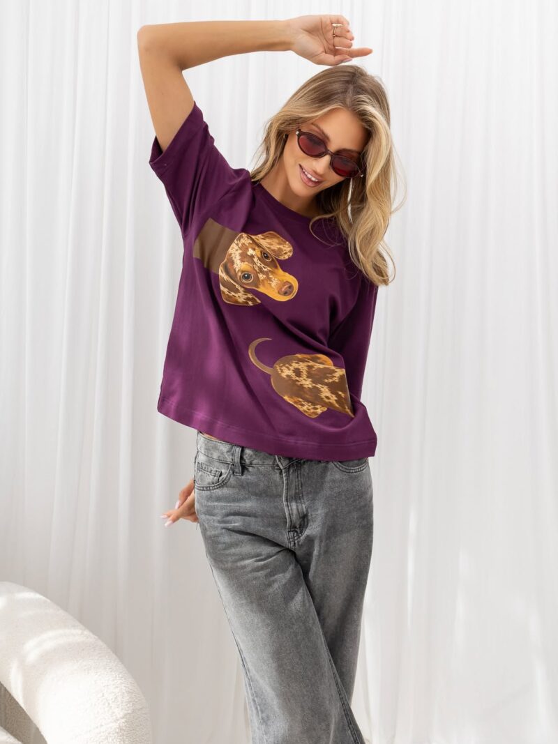 Bluzka damska t-shirt Love Dog śliwka
