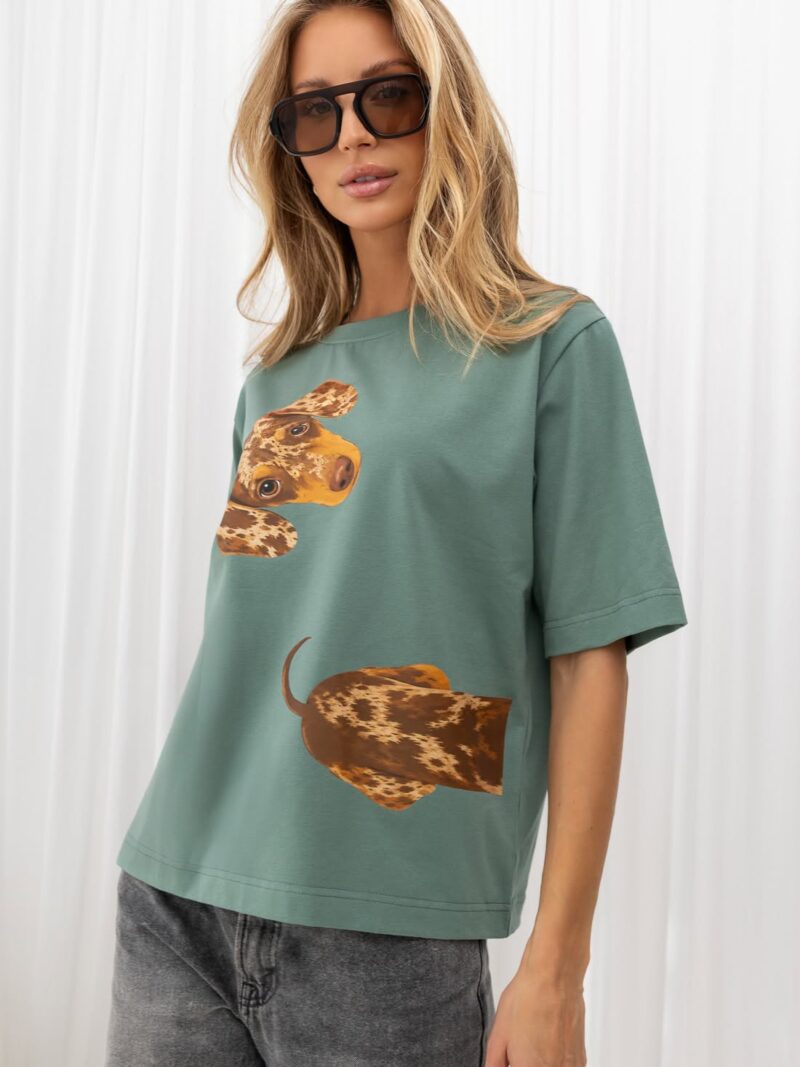 Bluzka damska t-shirt Love Dog szałwia