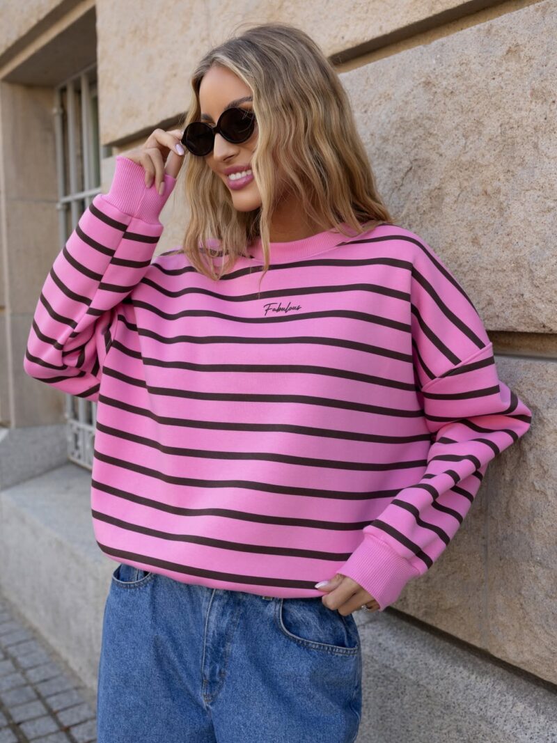 Bluza damska lub dziecięca Stripes paski Lara róż-czekolada
