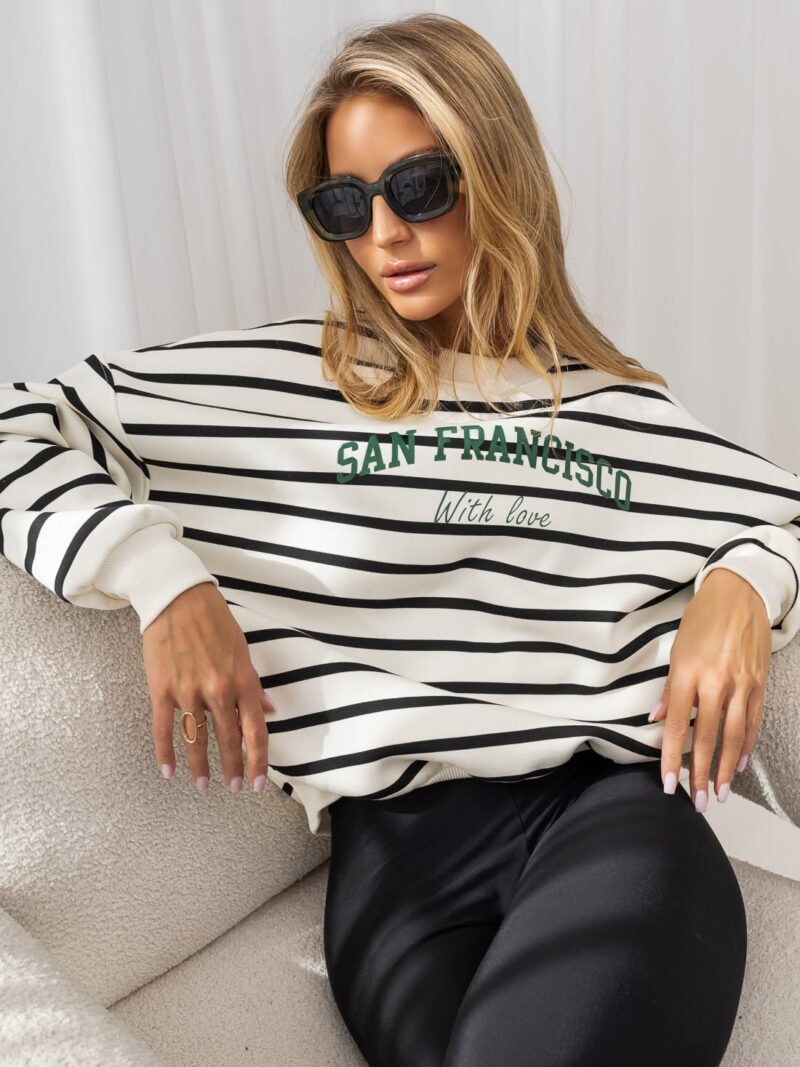 Bluza damska ocieplana Candy Stripe Lara ecru-czarna