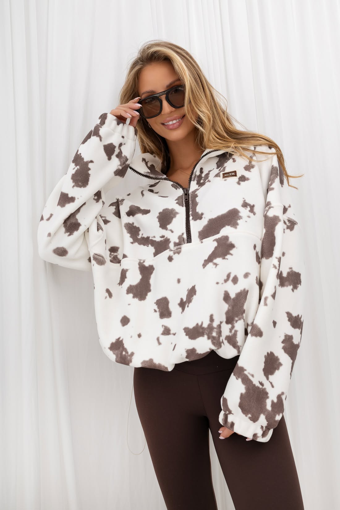 Bluza damska Krówka polar baranek ecru czekolada - obrazek 2