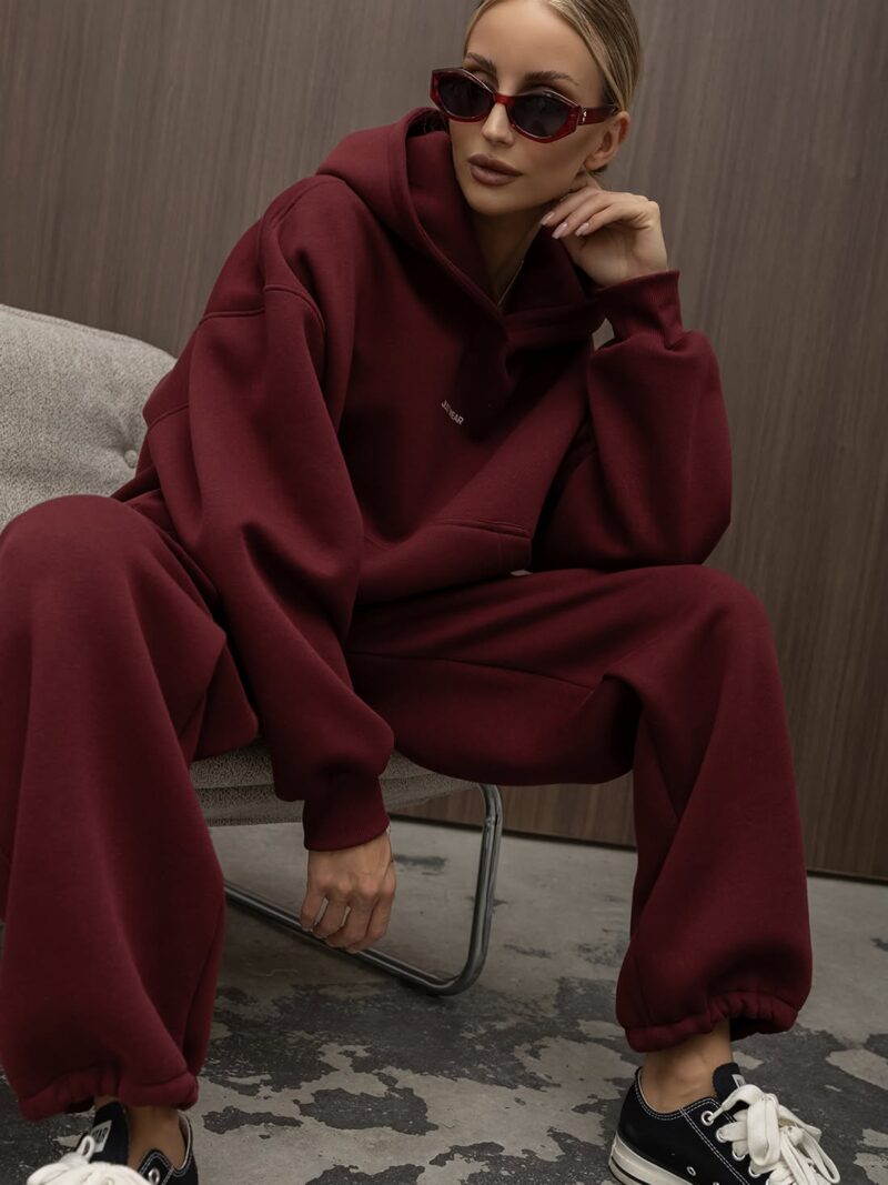 Komplet dresowy damski bluza over i spodnie JUST WEAR bordo