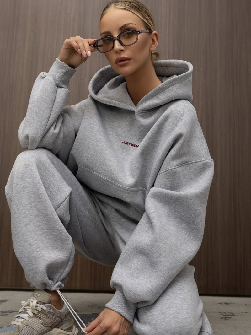 Komplet dresowy damski bluza over i spodnie JUST WEAR szary melanż