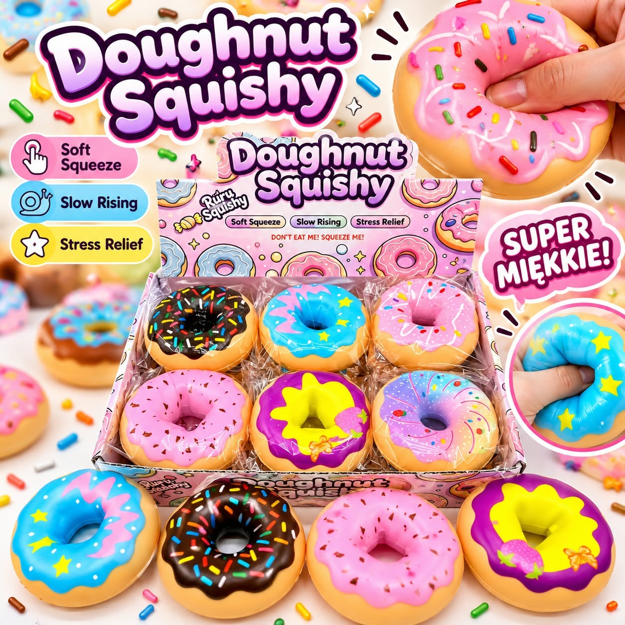 Gniotek Squishy Pączek Donut Antystresowy Zabawka Sensoryczna - obrazek 4