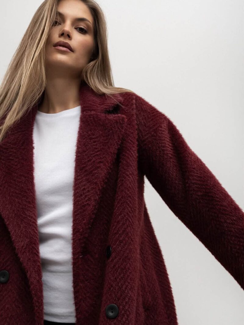 Płaszcz damski gruby ciepły Buckla Classic bordo