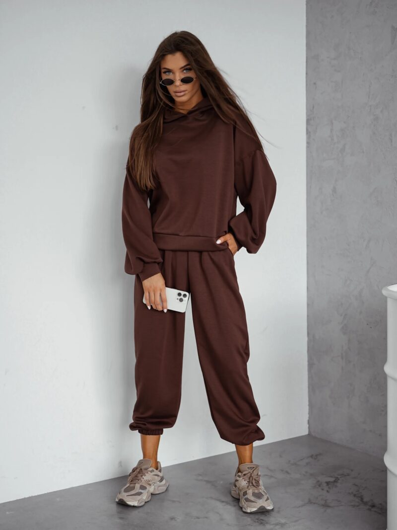 Komplet damski masełkowy basic bluza spodnie Maslove czekoladowy
