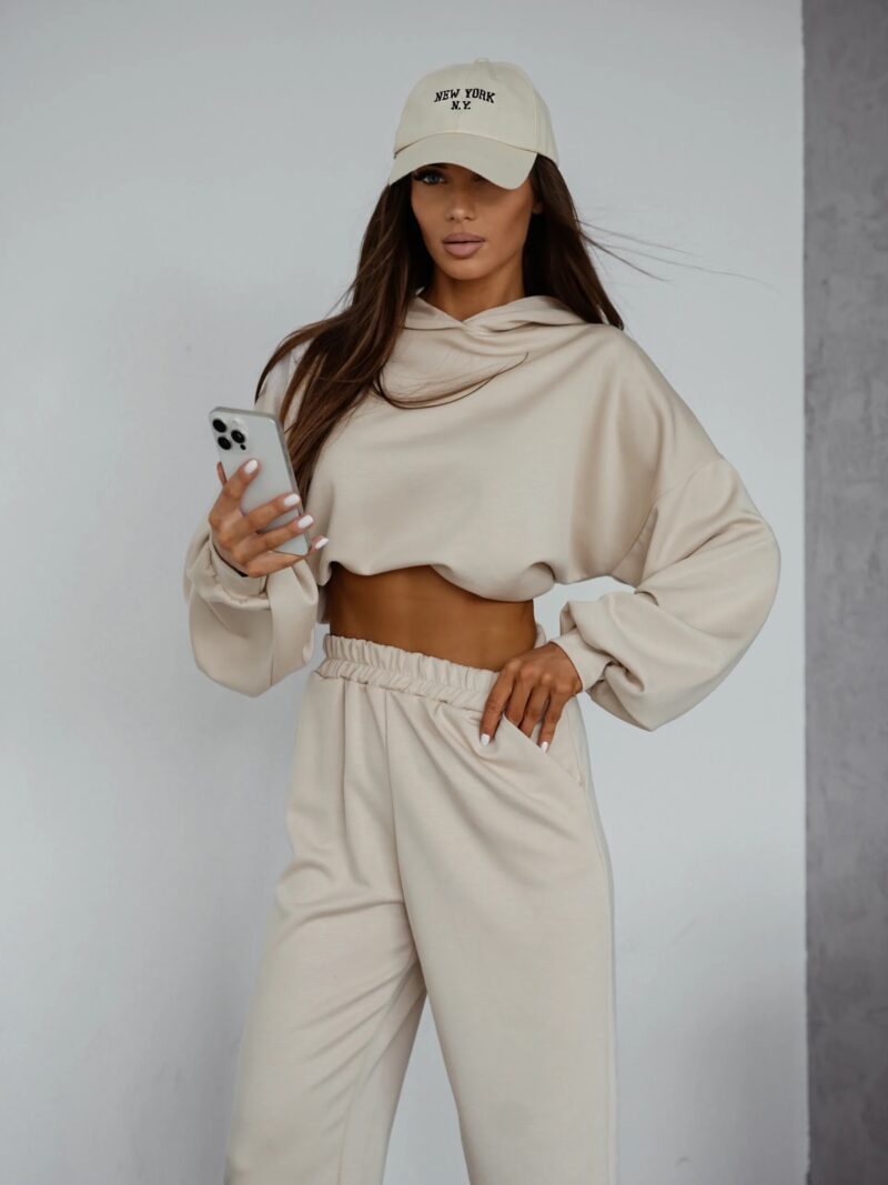 Komplet damski masełkowy basic bluza spodnie Maslove beżowy