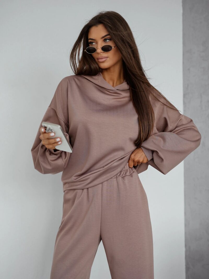 Komplet damski masełkowy basic bluza spodnie Maslove cappuccino