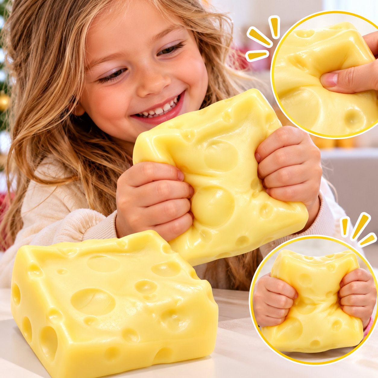 GNIOTEK WAZELINOWY ANTYSTRESOWY WAZELINA SER ŻÓŁTY KOSTKA SERA SQUISHY - obrazek 2