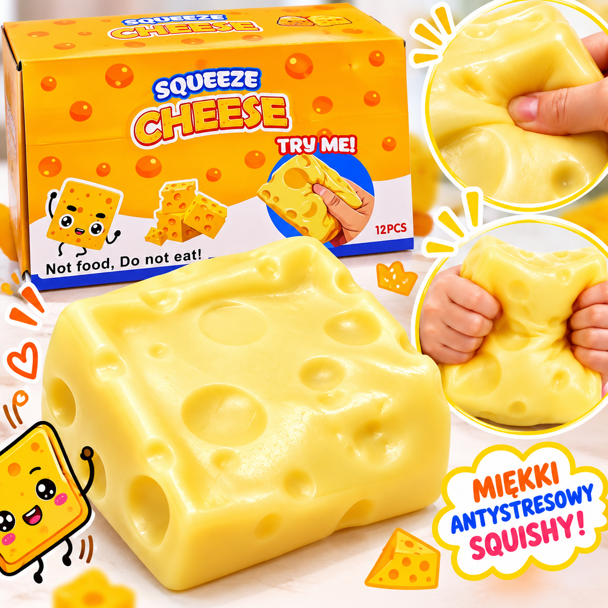 GNIOTEK WAZELINOWY ANTYSTRESOWY WAZELINA SER ŻÓŁTY KOSTKA SERA SQUISHY - obrazek 3