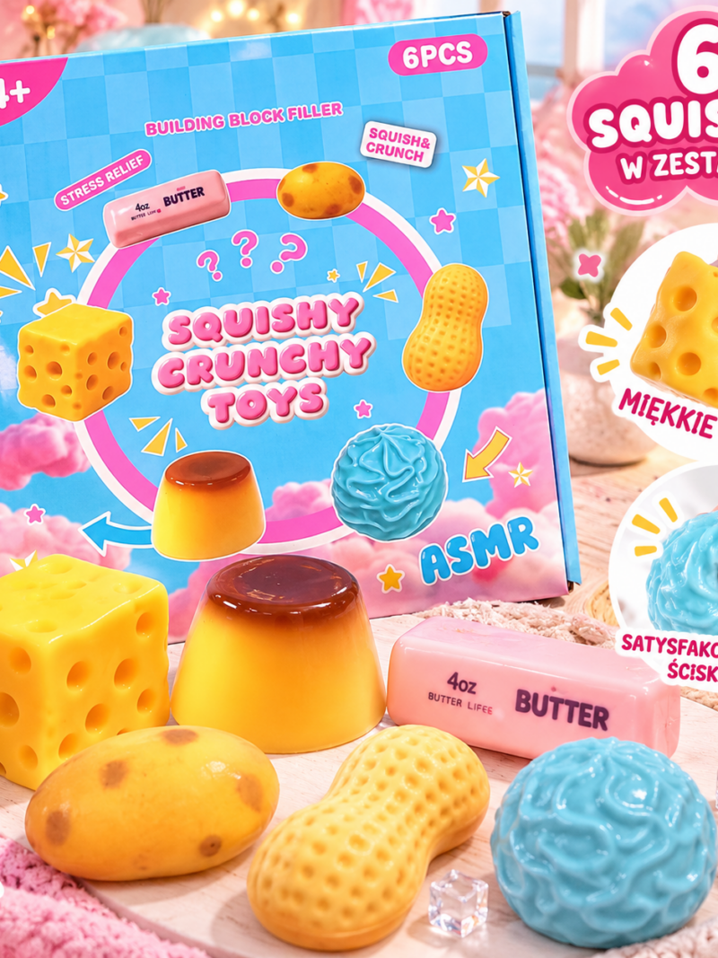 Zestaw Squishy Crunchy Toys 6 Gniotków Crunchy Sensorycznych Hit Prezent