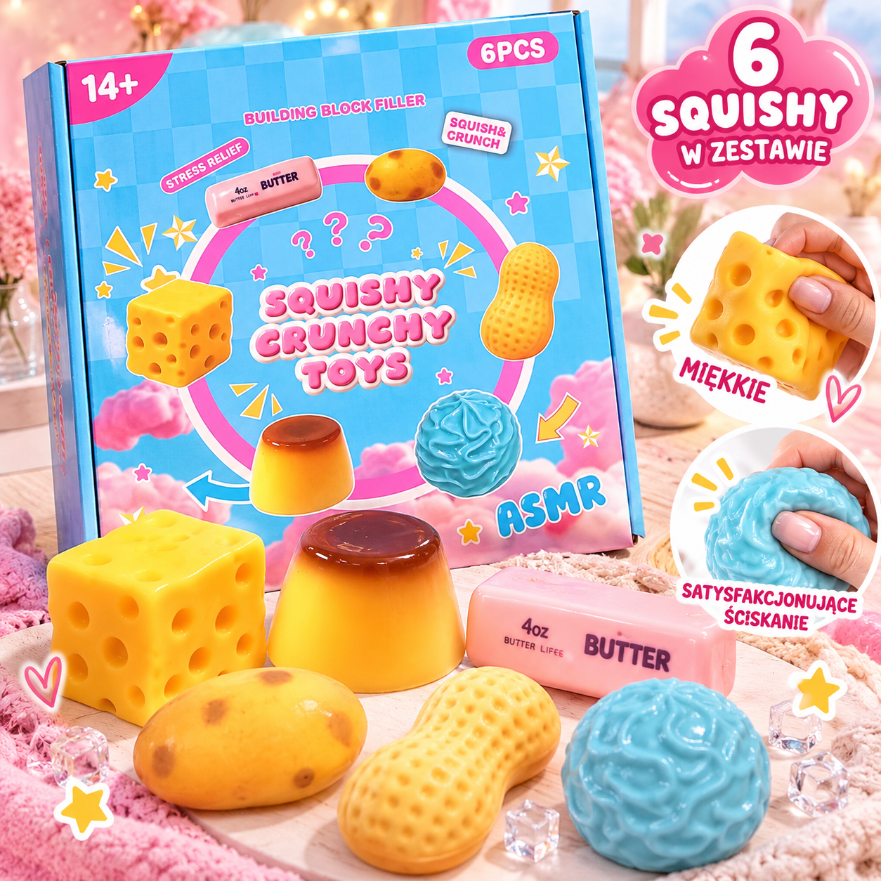Zestaw Squishy Crunchy Toys 6 Gniotków Crunchy Sensorycznych Hit Prezent