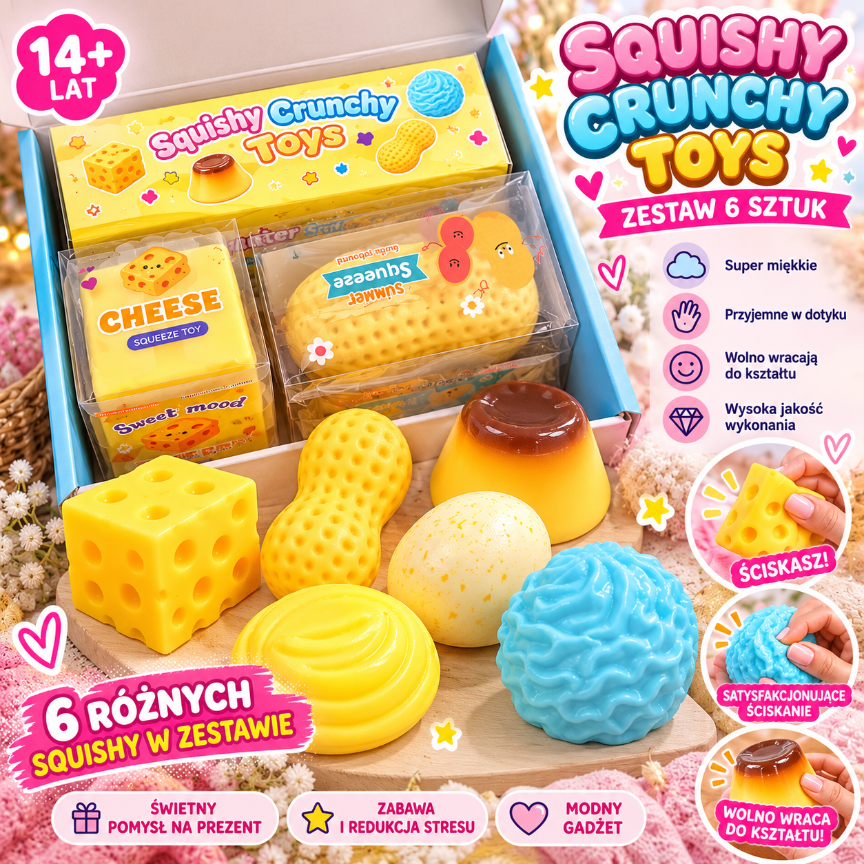 Zestaw Squishy Crunchy Toys 6 Gniotków Crunchy Sensorycznych Hit Prezent - obrazek 2